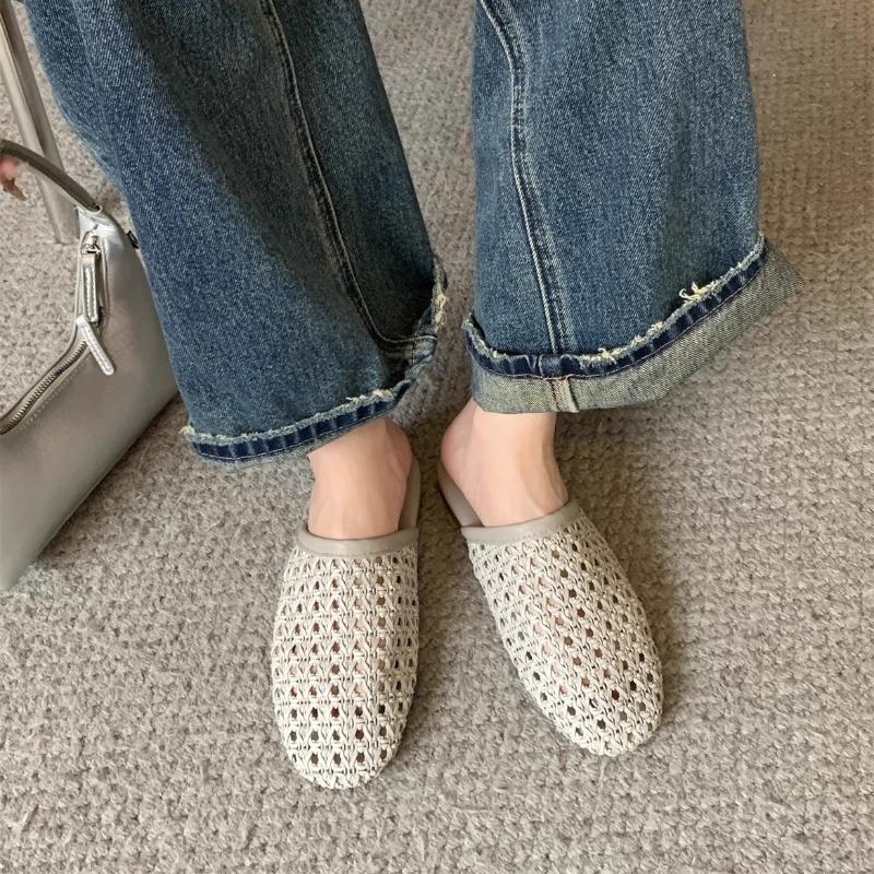 Fashion 2025 New Women Flat Sandals Mesh Knit Hollow Braided Summer Breathable Non Slip Slip-On Dressy Casual Vacation Slides Slippers