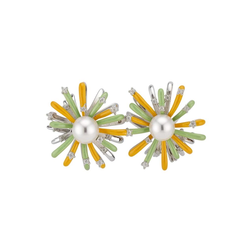 Silver Needle CZ Enamel Pearl Flower Stud Earrings - Personalized, Sweet & Versatile Accessories