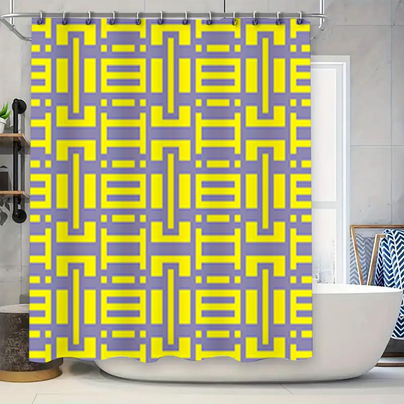 

Modern Geometry Shower Curtain Bold Yellow Purple Design For Bathrooms Decorations Water-Resistant Fabric With Hooks Set W60H190(CM)-1 Pcs