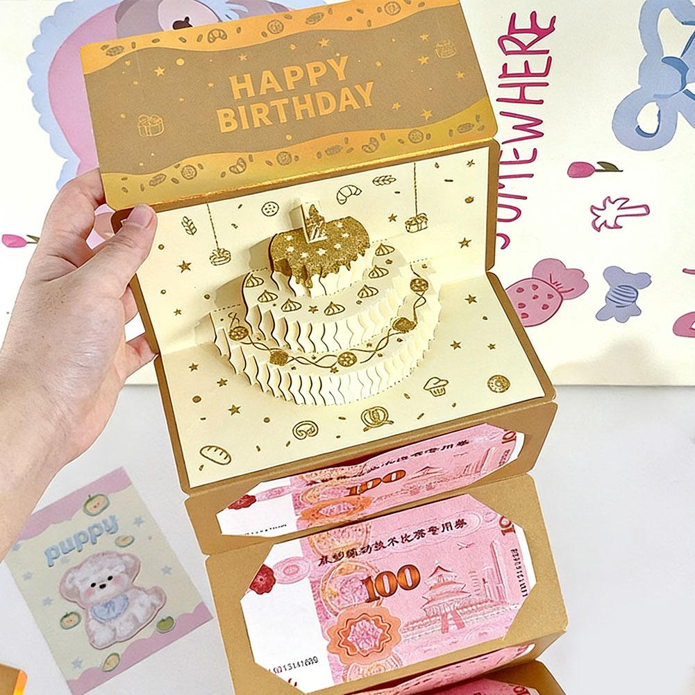 Foldable Birthday 3D Greeting Cards Creative Red Envelope Multiple Card Slots Lucky Money Pocket For Birthday New Year