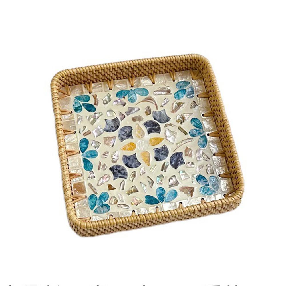 Hand Woven Rattan Shell Tray Colorful Bread Baskets Tray Splicing Shell Rattan Basket  Living Room