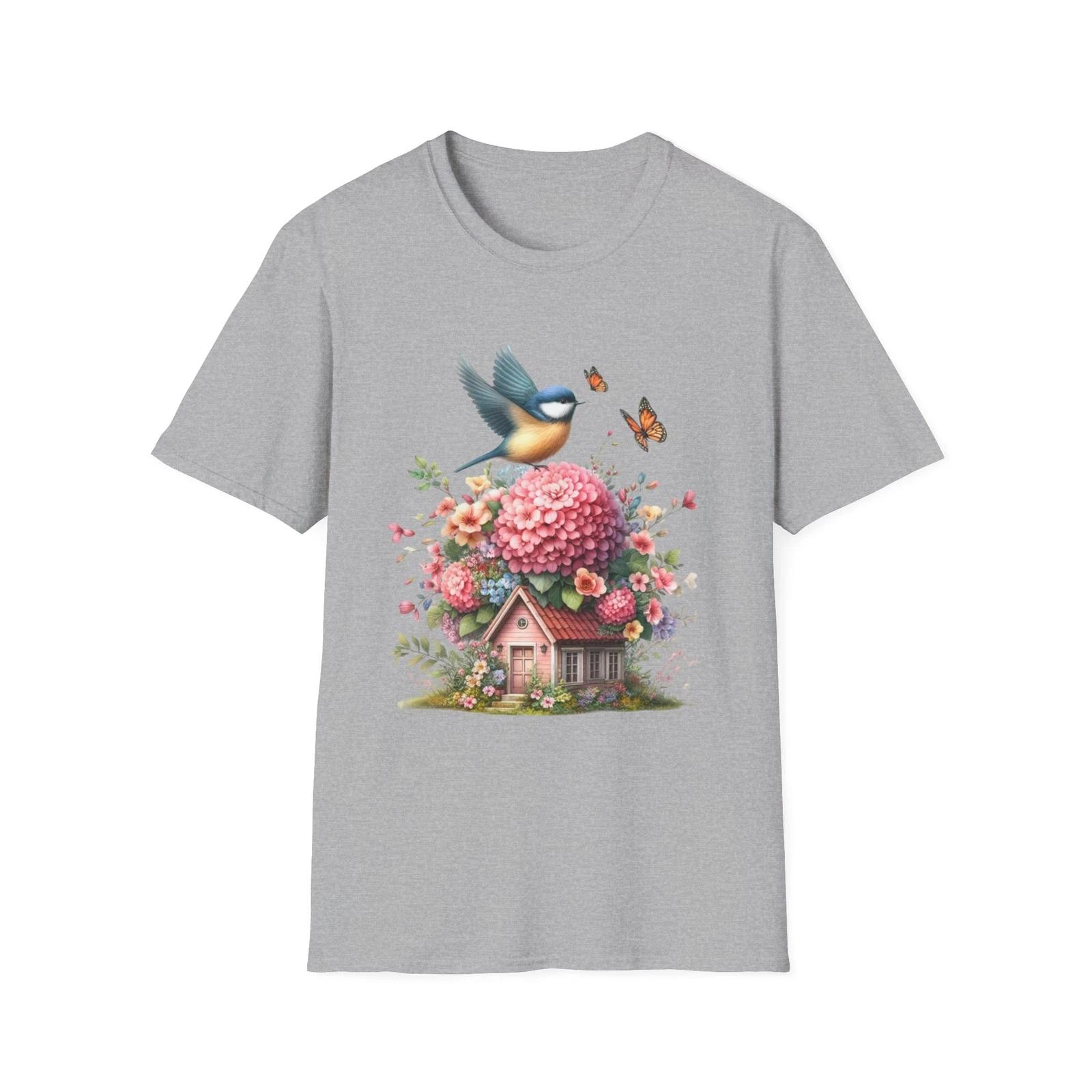 Whimsical Nature T-Shirt, Boho Bird House Tee, Floral Apparel, Gift for Nature XL