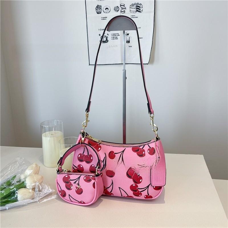 

Crossbody Pu Womens Bag With Chain Strap And Cherry Print Design For Daily Use Pink Cherry
