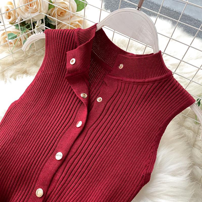 RUGOD European and American Dress Women's New Breasted Lace-up Waist and Hips Elastic Knitted Sleeveless Sexy Hip Dress