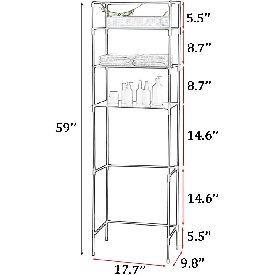 Over The Toilet Storage, 3-Tier Bathroom Storage Shelf, Bathroom Stand Organizer Versatile Rack Space-Saving, Easy Assembly, Black