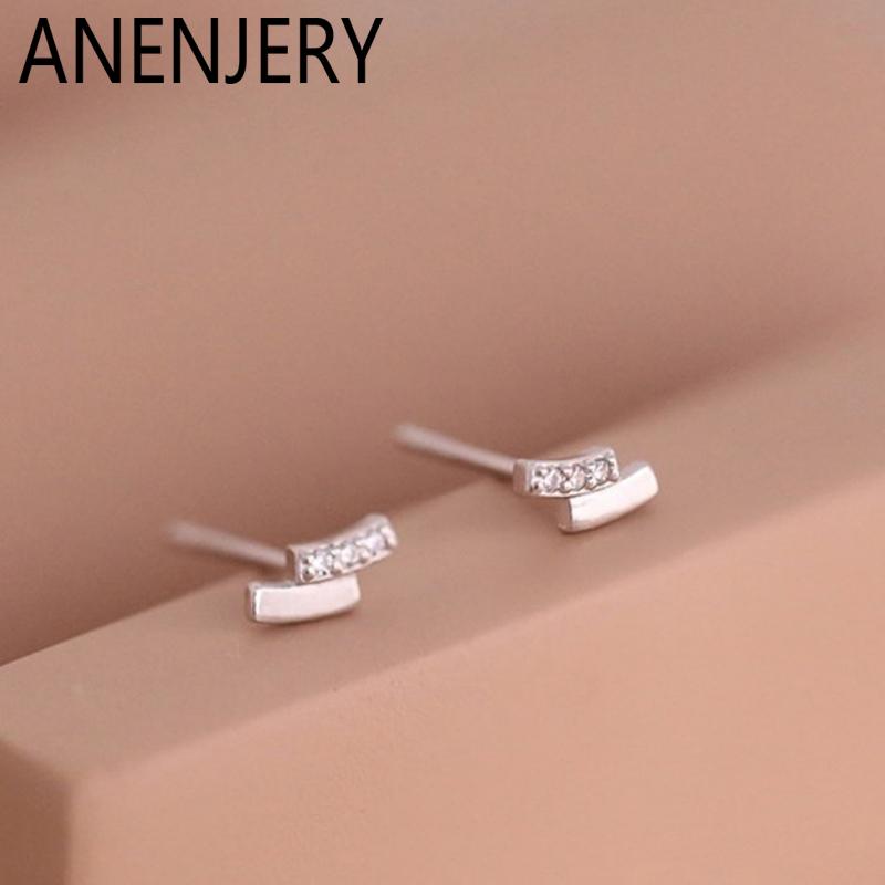

ANENJERY Серьги из циркона серебристого цвета с геометрическими линиями, для женщин и мужчин, простые, с французским темпераментом, ювелирные изделия, подарки, оптом бежевый