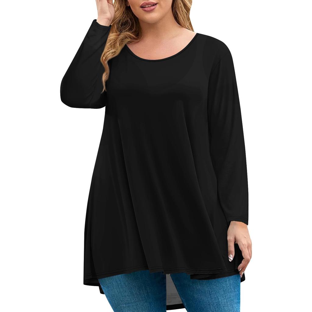 Women's Fashion Large Size Round Neck Long Sleeve Casual Color Loose Pullover Top
