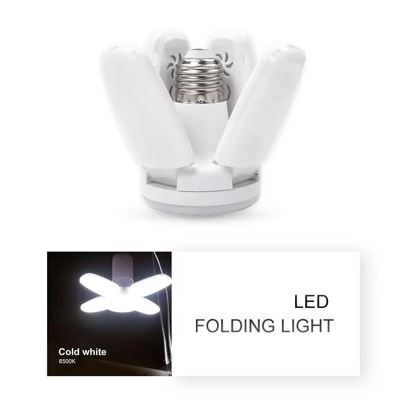 

E27 Fan Shape Foldable 28W LED Bulb AC220V/110V Deformation for Home Ceiling Lights Warehouse and Garage White Leaf Light 6500K AC85-265V
