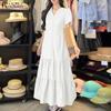 ZANZEA Women Elegant Embroidery Crochet Patchwork Short Sleeve Long Dress