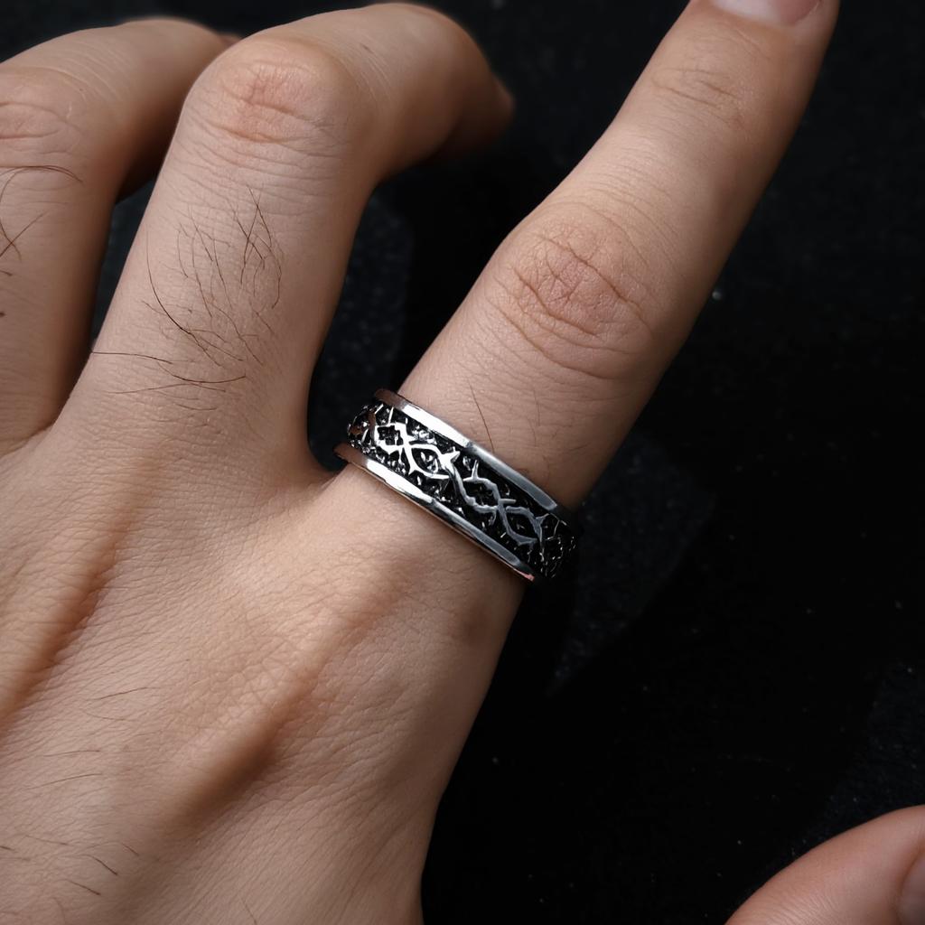 Retro "Thorn Path" Adjustable Open Ring For Men Silver-plated Copper Punk Gothic Edgy Jewelry Unisex Trendy Accessories Gift