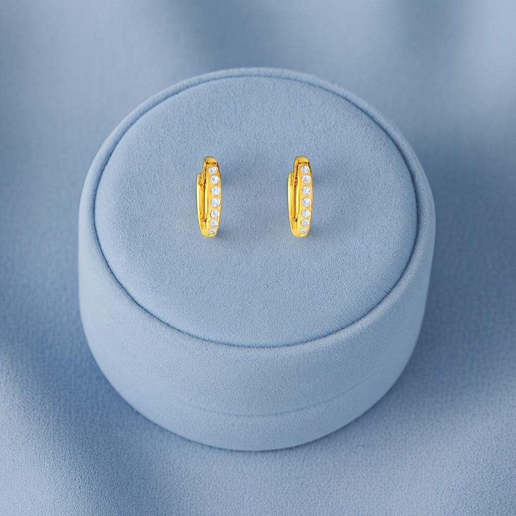 Boucles d'oreilles créoles huggies pavées classiques - Argent sterling plaqué or jaune