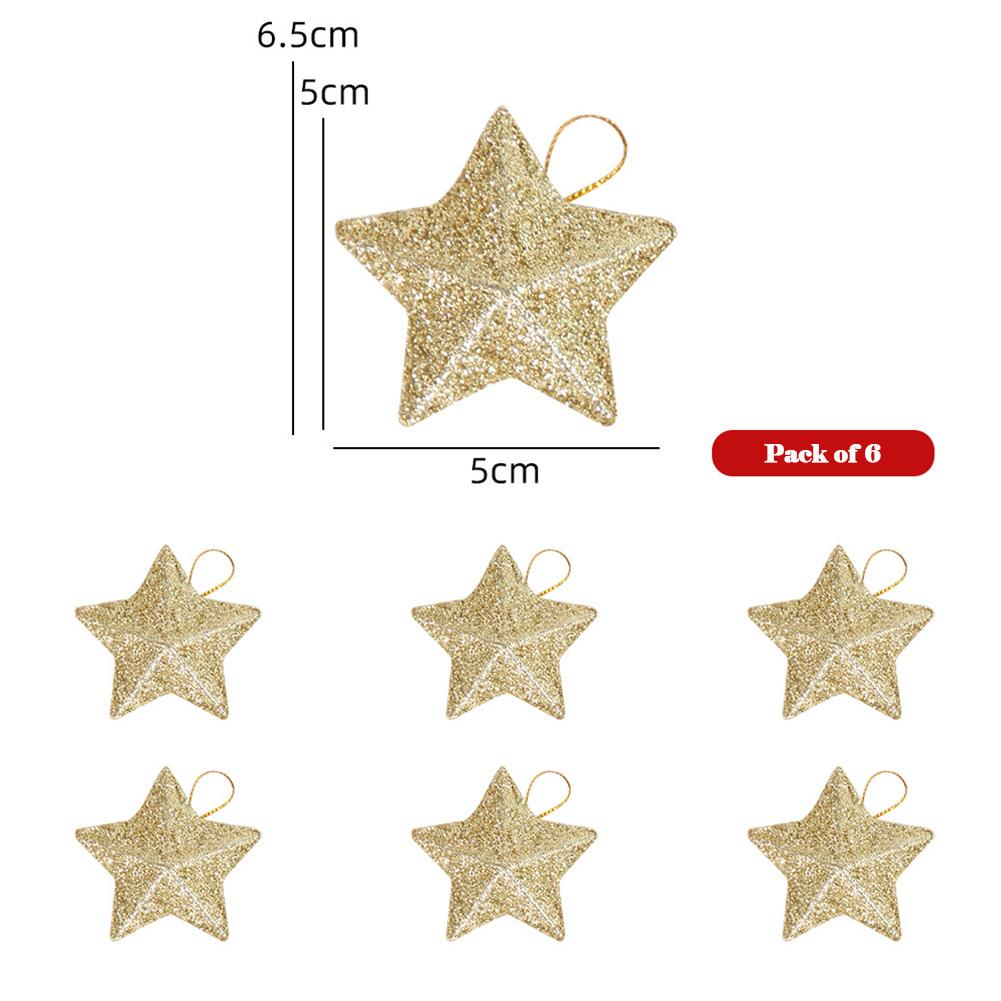 6pcs Glitter Pendant Star Christmas Tree Hanging Decorations Xmas Ornament Plastic Wedding Birthday Festive Party Ceiling