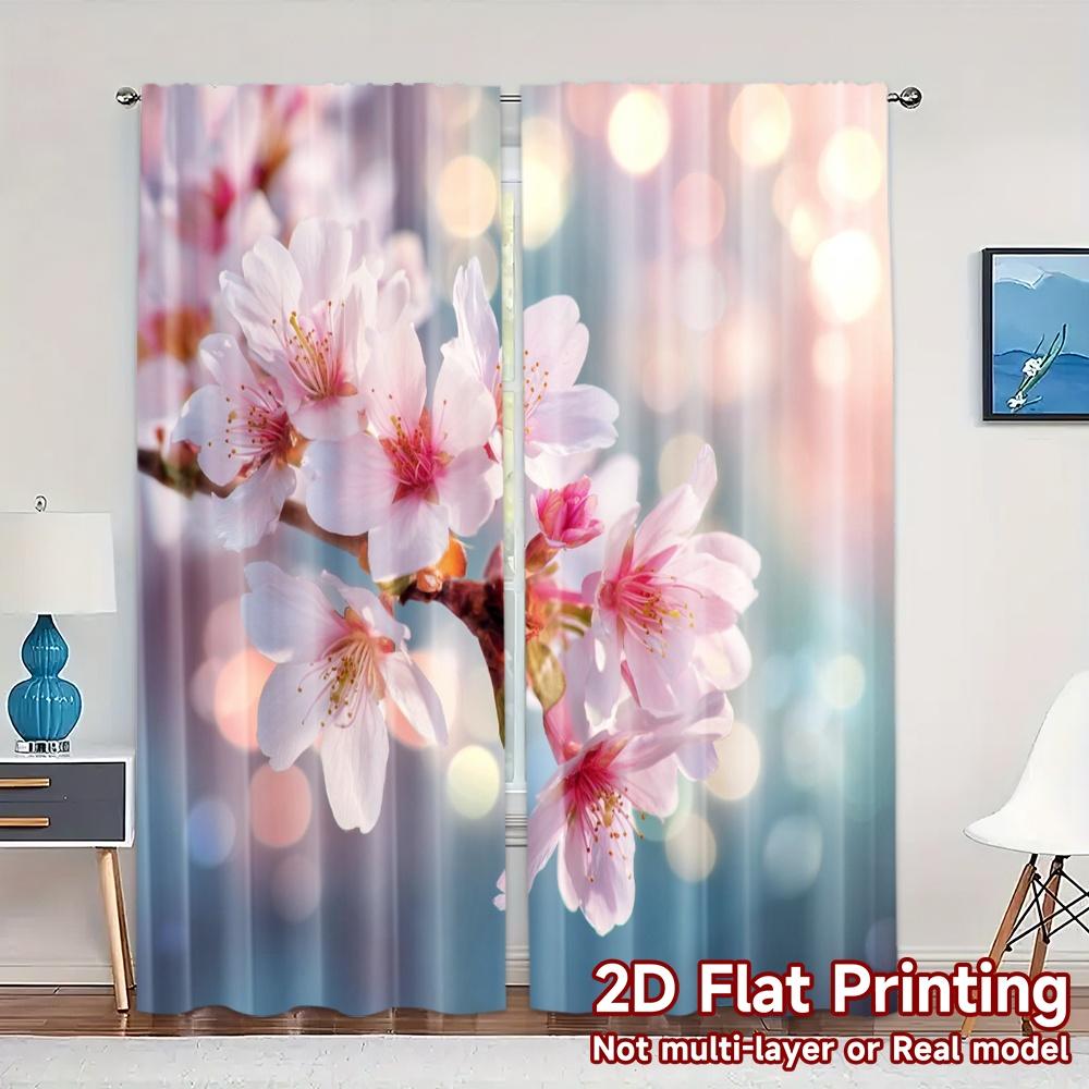 

2pcs 2D FLAT PRINTING Curtains (Without Rod) Cherry Bliss Chic Print Curtains 100% Polyester Curtains Decorations Use for 100*130 Grommet Top 1pcs