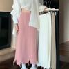 Autumn and Winter New Slit Korean Version Gentle High Waist Slimming Thick Cut Knitted Half Skirt Straight Tube Mid Length Skirt