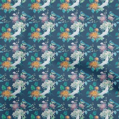 Tecido de algodão Flex azul escuro asiático japonês floral artesanato projetos decoração tecido impresso por jarda 40 polegadas