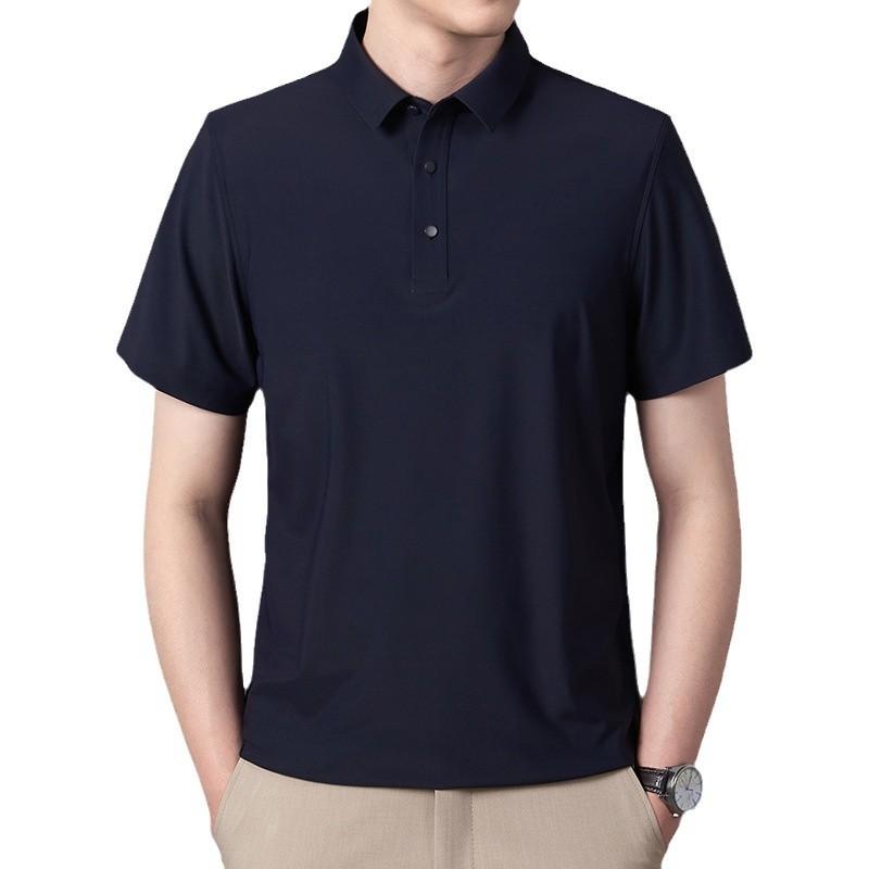 Short Sleeve T-Shirt Men'S Business Lapel Polo Shirt Solid Color Casual Half Sleeve T-Shirt Men'S