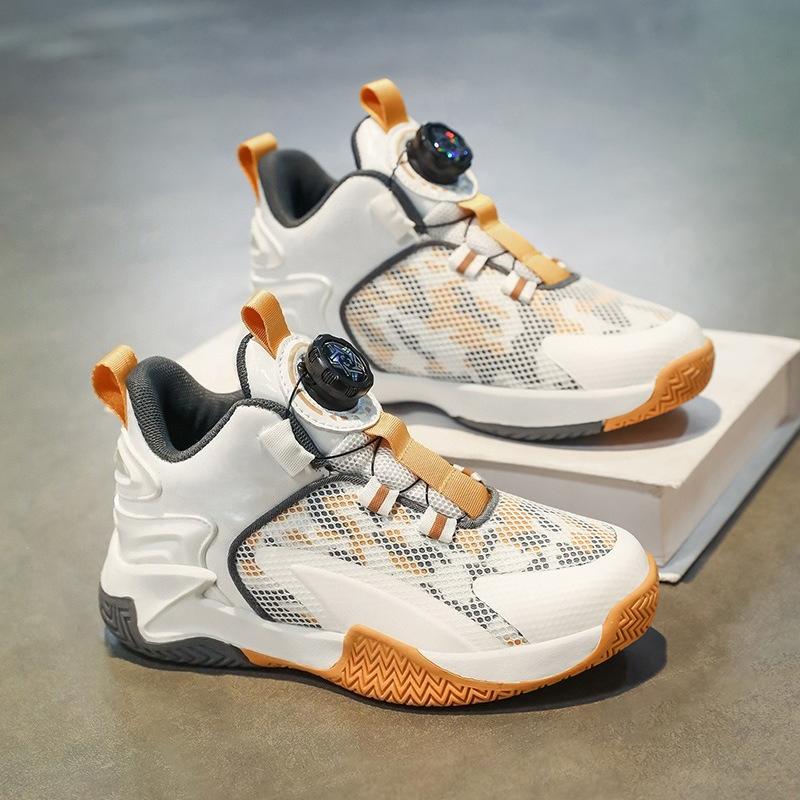 Mid Big Kids Basketball Shoes With Spiral Button Boys Athletic Sneakers for Fall