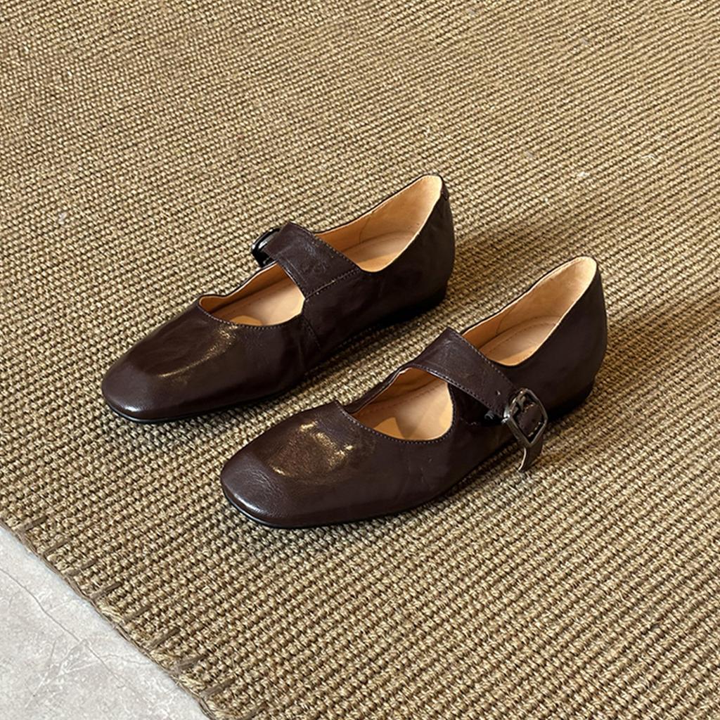 Sheepskin version~ Retro literary and artistic style with shallow mouth small single shoes women's simple leather comfortable flat Mary Jane shoes