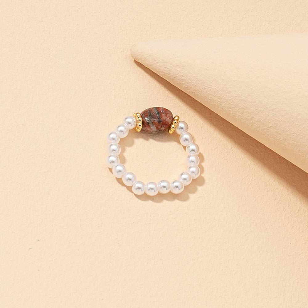 Personality Simple Korean Women Girls Pearl Ring Finger Rings Fashion Jewelry Natural Stone
