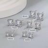 European-American Classic Square Zirconia Stud Earrings: Women's Copper-Plated Four-Prong Ear Jewelry.