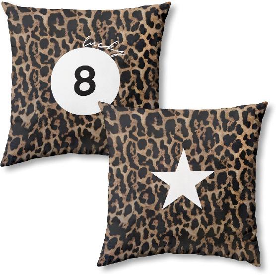Trendy Funky Cheetah Pink Y2K Luck 8 Ball Pillow Covers 18x18 Set of 2,Pink Leopard Decorative Pillowcases,Cheetah Throw Pillow Covers for Couch Sofa