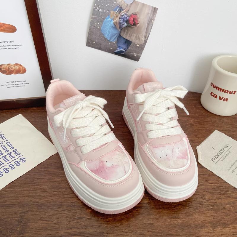 Spring new thick-soled pink bread shoes women's ins versatile niche women's sports and leisure shoes