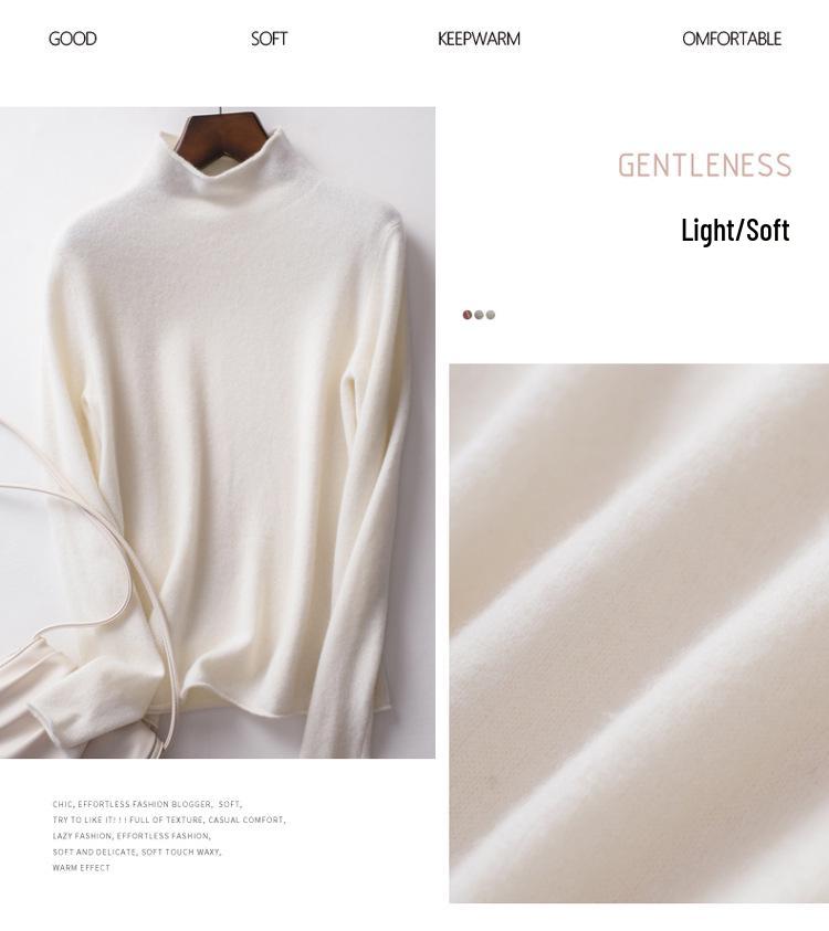 Women's 100% Pure Wool Turtleneck Sweater - Fashionable Autumn/Winter Knitted Cashmere Base Layer Top