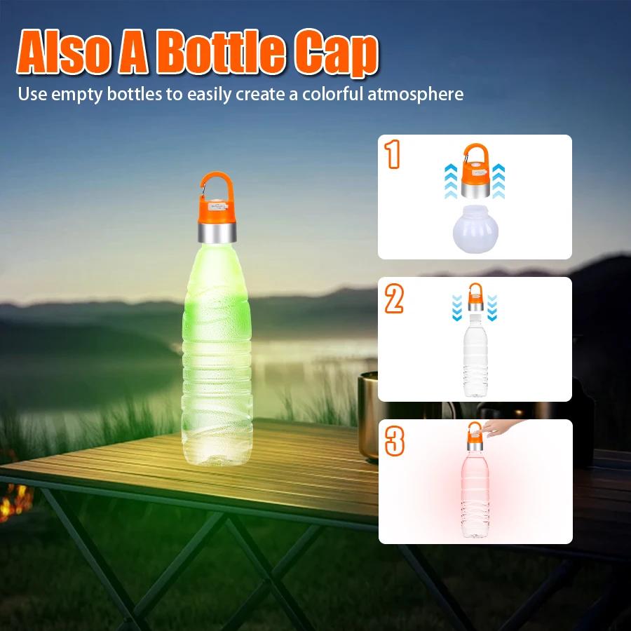 USB-C Rechargeable Camping Light Bulb, Waterproof Portable LED Lantern with Hook for Outdoor Travel Tent Garden Bottle Cap Light