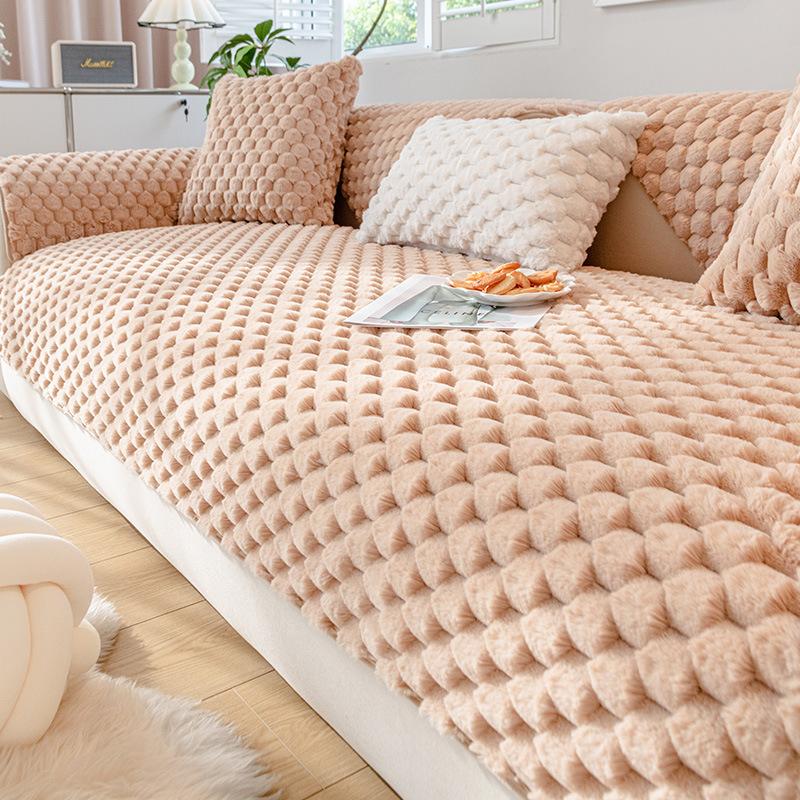 Winter Thicken Thermal Rabbit Plush Sofa Cushion Simple Modern Light Luxury Nordic Non-Slip Plush Cushion