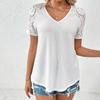 Summer Short Sleeve Hollow Lace V-neck Women Blouse Loose Casual T-shirt Short Sleeved Office Top Loose Fashion Elegant Solid Color Shirt Clothing