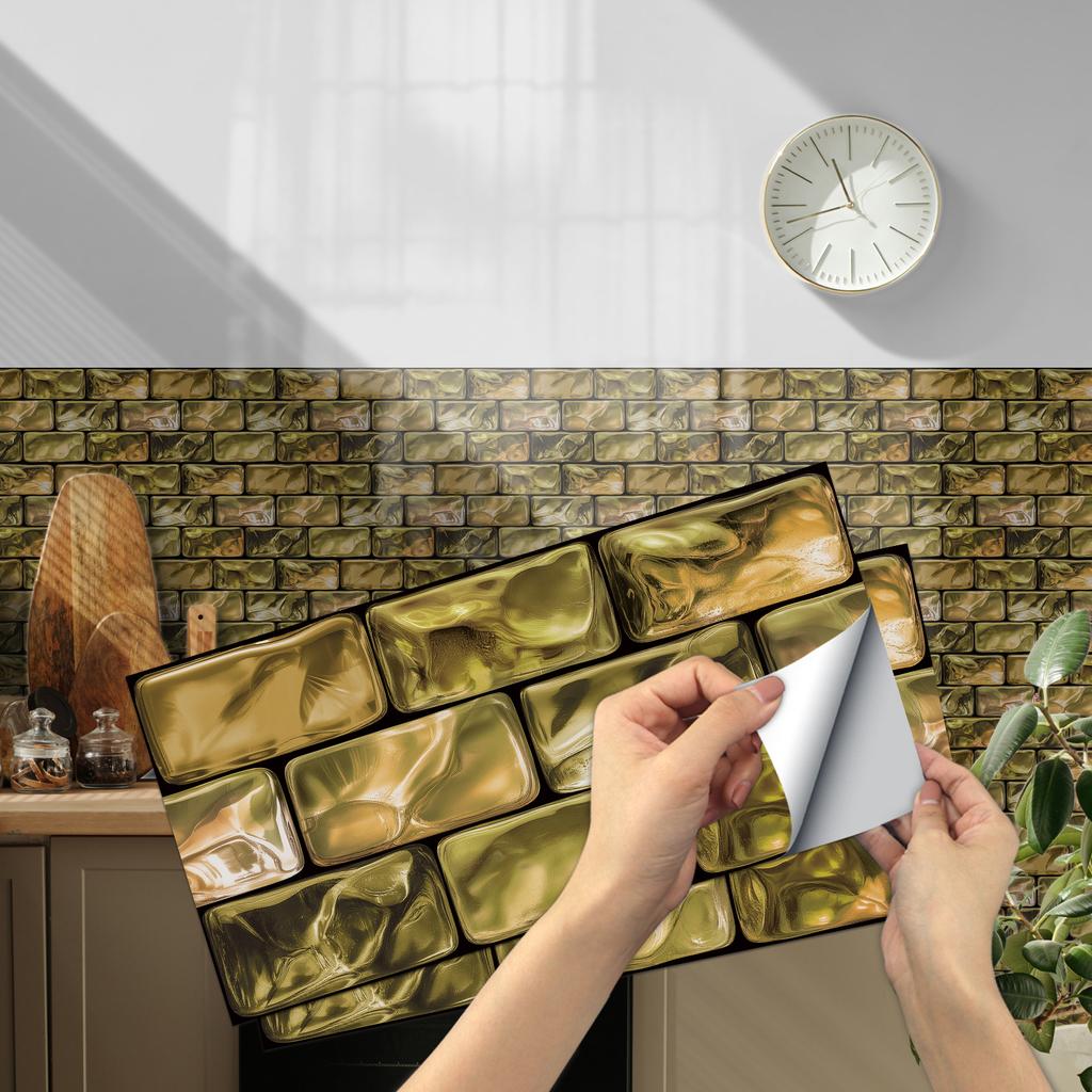 KUUJOJO 3D Vintage Faux Wall Tile Self-Adhesive Decal for Kitchen, Living Room and Bathroom Wall Decor, 11.8 in. X 5.91 in.