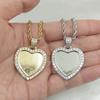 PP15 Brass Cubic Zircon Heart Photo Pendants Necklace Hip Hop Necklace BlingJewelry
