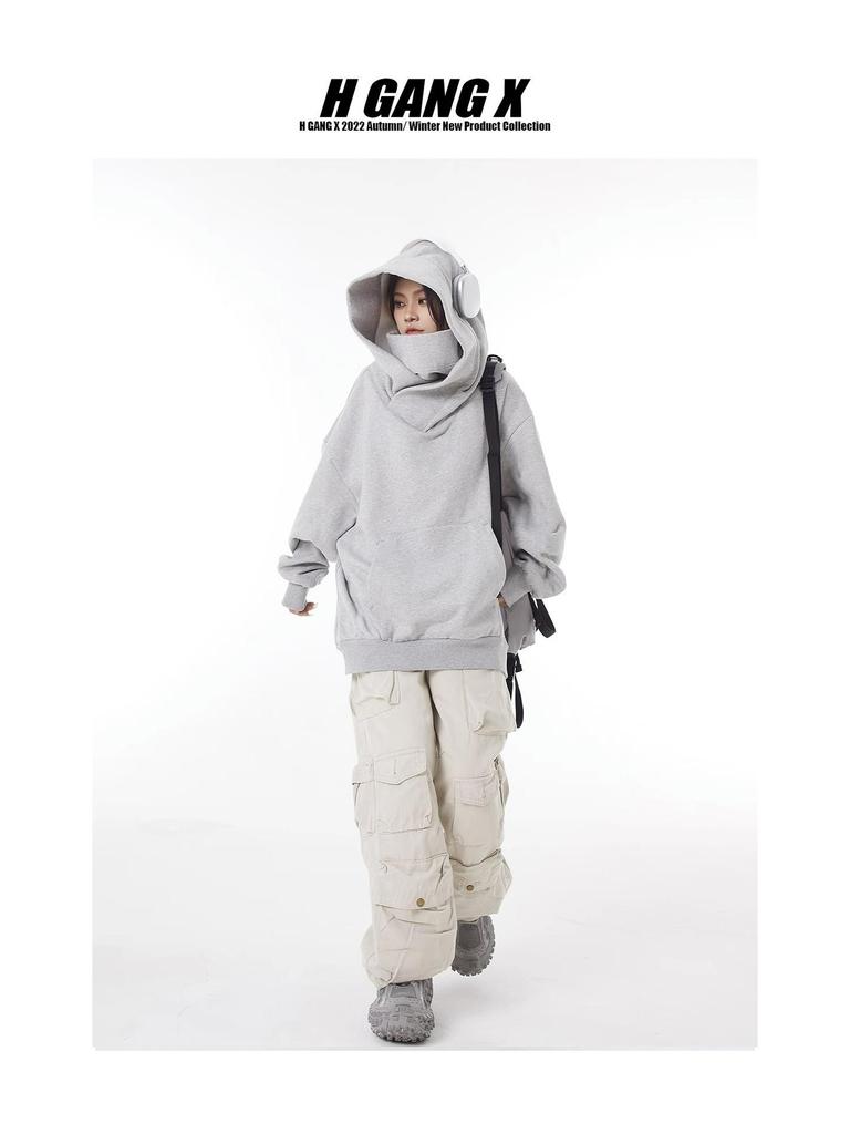 Unisex Trendy High-Collar Hooded Jacket with Velvet Lining for Social Anxiety