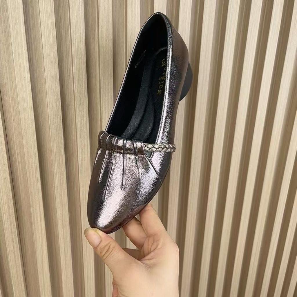 2025 women's shoes shallow mouth new summer versatile breathable pointed single shoes soft sole leather shoes mother shoes popular low heels