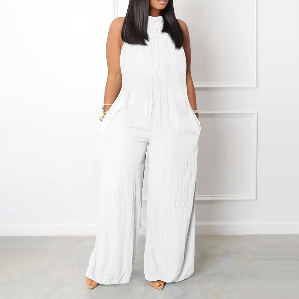 Women's Plus Size Jumpsuit Summer Beach Sleeveless Color Casual Fashion Wide Leg Jumpsuit