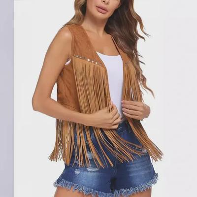 2025 Summer Tassel Suede Women's Mid-Length Buttonless Vest Cardigan