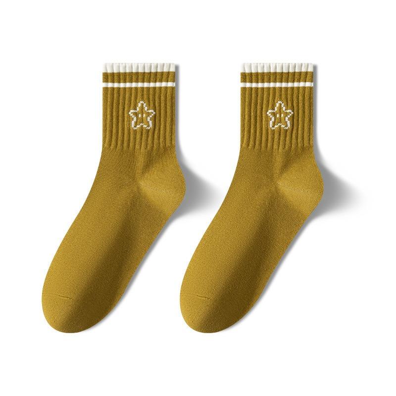 Women's Mid-calf Socks, Solid-colored Cotton-soled Spring and Autumn Girls' Striped Socks, Loafers, Long Socks, Autumn and Winter Sports Cotton Socks