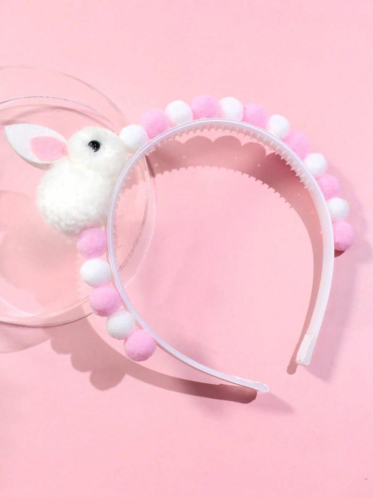 1pc Bunny Headband, Suitable Fluffy Rabbit Ear Headband, Cute Pom Pom Hair Hoop, Holiday Headband, Party Hair Accessory, Hair Decor, Holiday