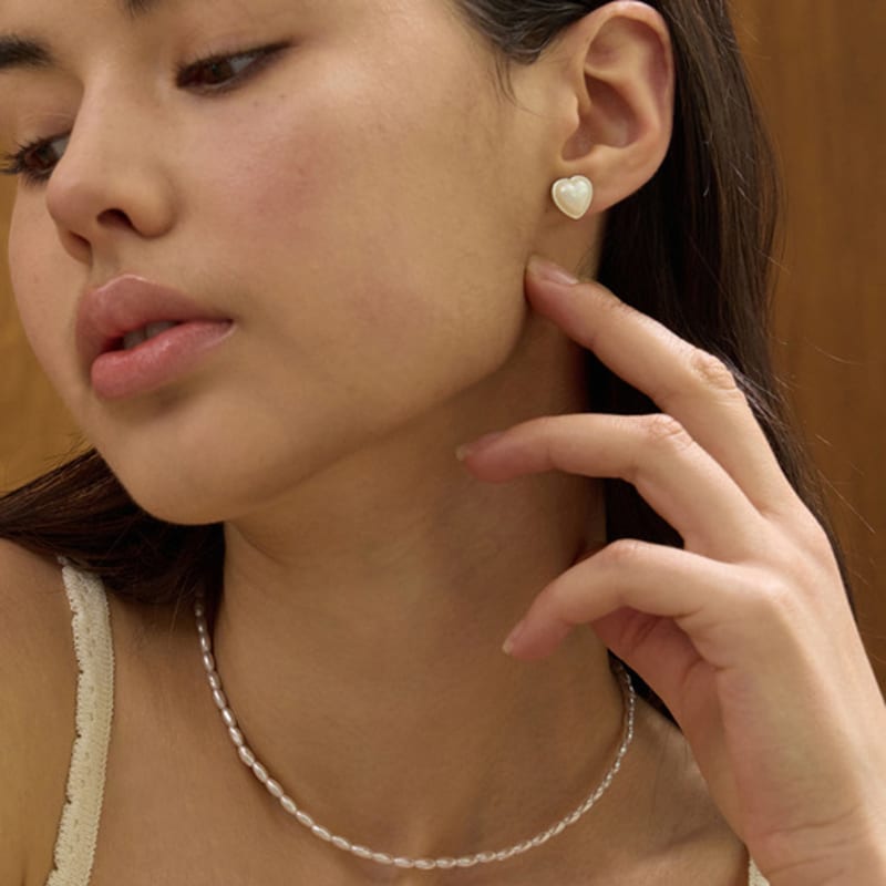 eenie beenie volume pearl heart silver earrings ENJ24EW007