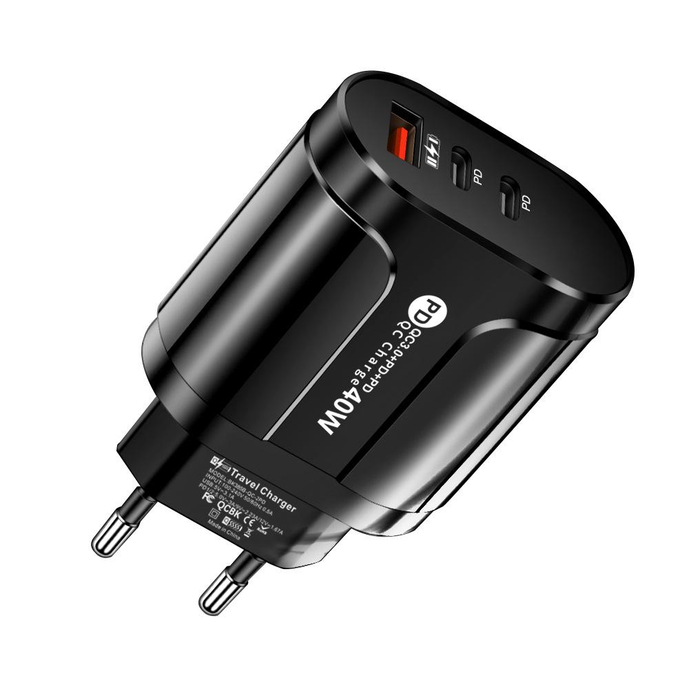 LED Travel Charger 2.4A USB + 2PD Type-C, EU/US Spec with Indicator Lights