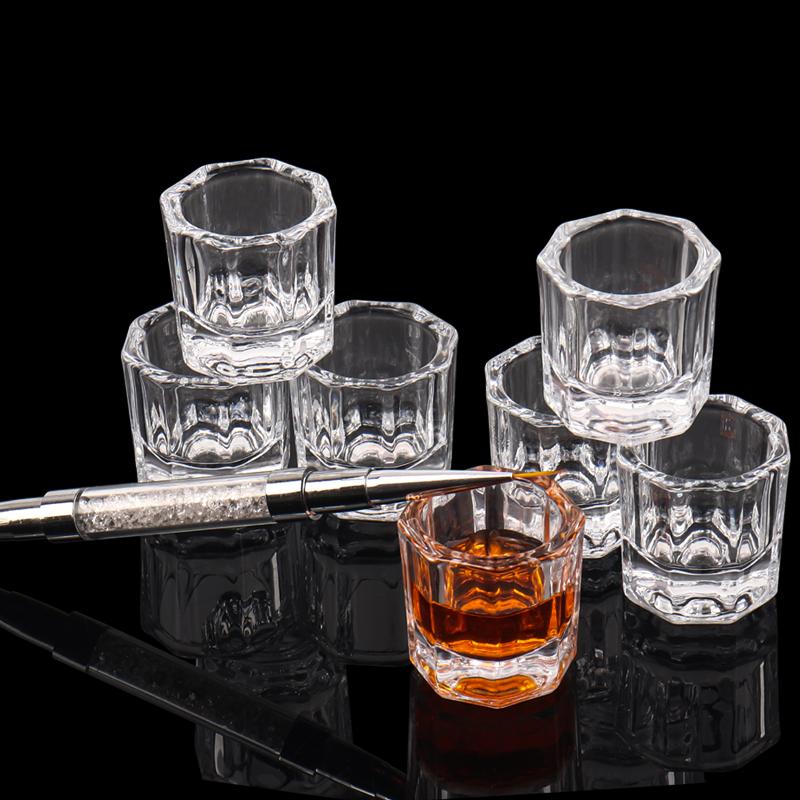 1pcs Crystal Glass Liquid Ink Holder Nail Art Cup Small Octagonal Powder Pigment Nail Brush Cleaning Bowl Cups Toning Makup Tool