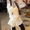 Koreanischer Stil Hohlspitzen-Rüschen-Langarmkleid für Damen, neues Frühjahrs- und Herbst-Nischen-Halbdurchsichtiges Design Kapuzenpullover-Kleid