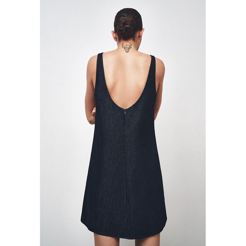 Summer New Retro Elegant Commuter Round Neck Sleeveless Type a Backless Denim Short Dress 5216072