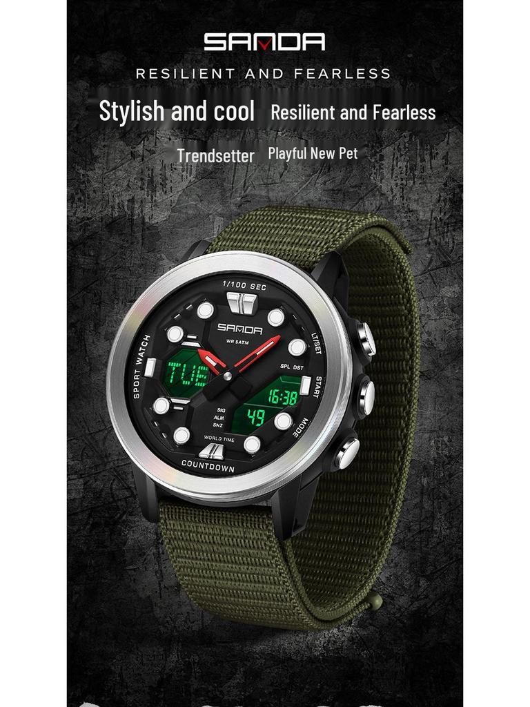 SANDA Multifunction Waterproof Digital Watch with Fluorescent Display, 29 Time Zones, Daylight Saving, 4 Alarms, Student-Friendly