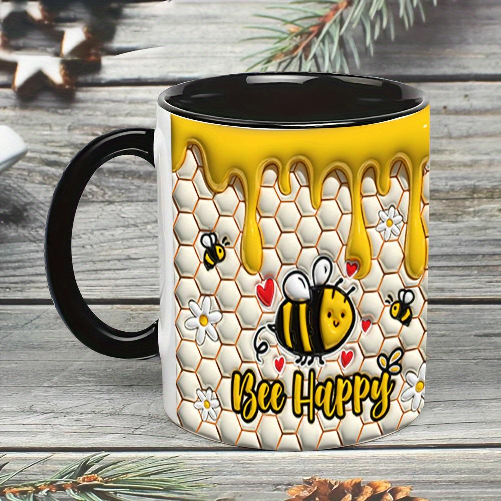 

Bee Happy Ceramic Coffee Cup 3D Milk Tea Water Cups Creative Breakfast Mug Household Drinkware Birthday Gift 330ml чёрный