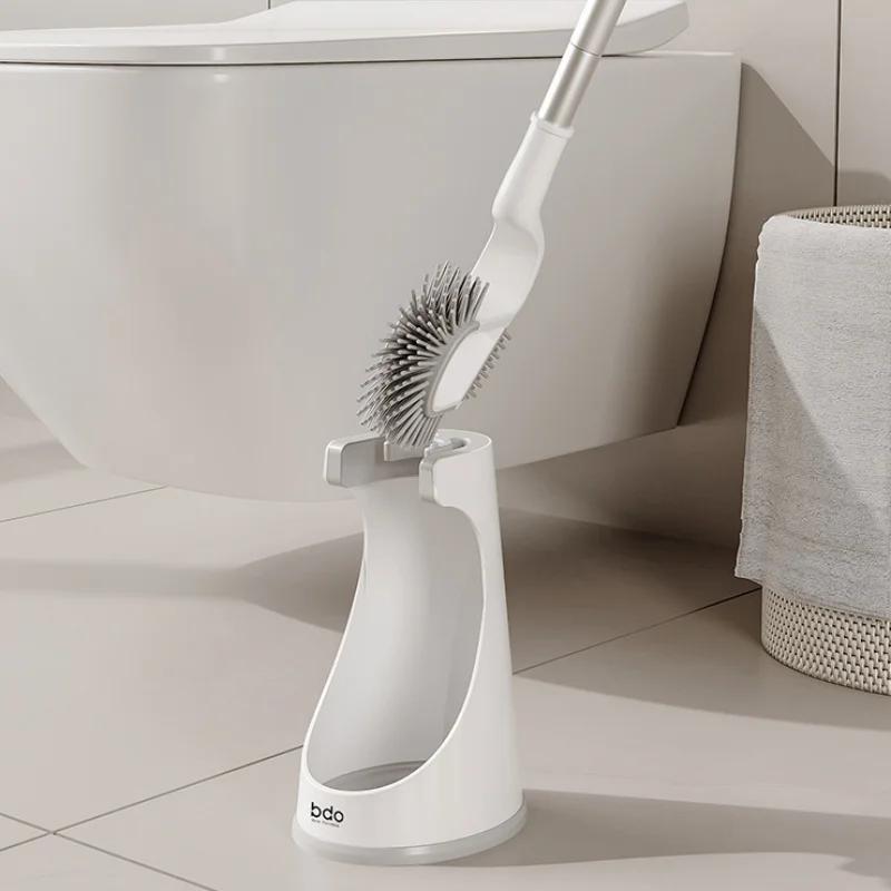 Vertical Silicone Toilet Brush with Bracket Long Handled TPR Bracket Set Household Artifact Bathroom Daily Cleaning Tool