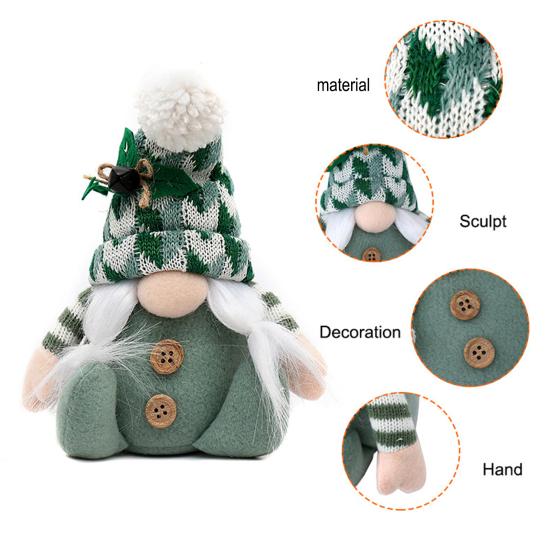 Christmas Gnome Doll Decoration Handmade Plush Green Swedish Tomte Figurine Holiday Elf Dwarf Ornaments for Home Tiered Tray Tabletop Decor