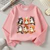 Kids Long‑Sleeve Crewneck Sweatshirt, Cute Cats On Branch Print,Daily Casual Top for Spring & Autumn
