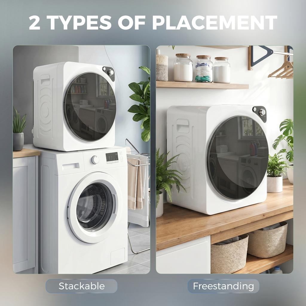 5kg Vented Tumble Dryer, 1000W Compact Tumble Dryer with 5 Drying Modes, Stainless Steel Tub, White