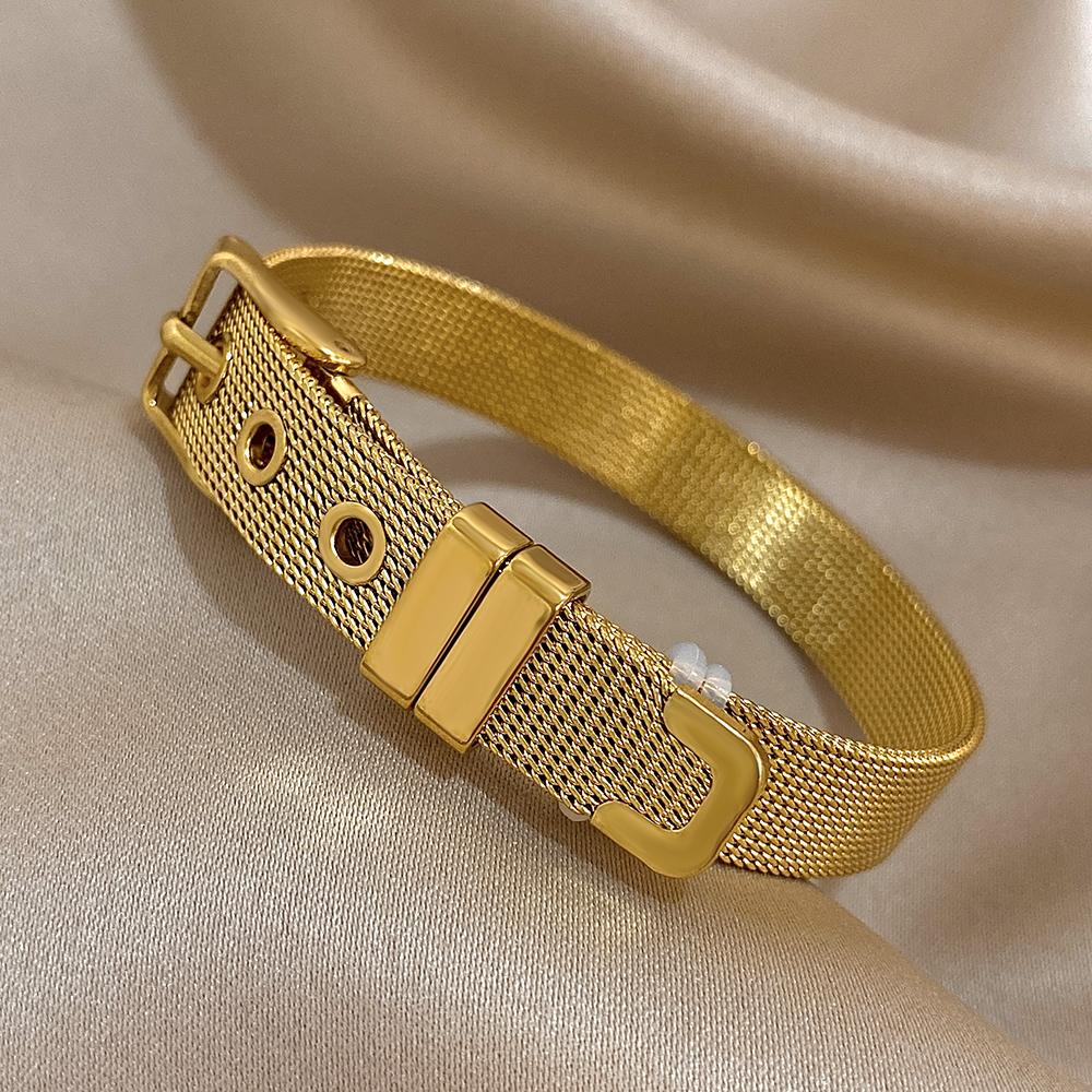 Greatera Stainless Steel Strap Men Bangle Fashion Adjustable Personality Knit Mesh Belt Bracelet For Couples Simple Jewelry